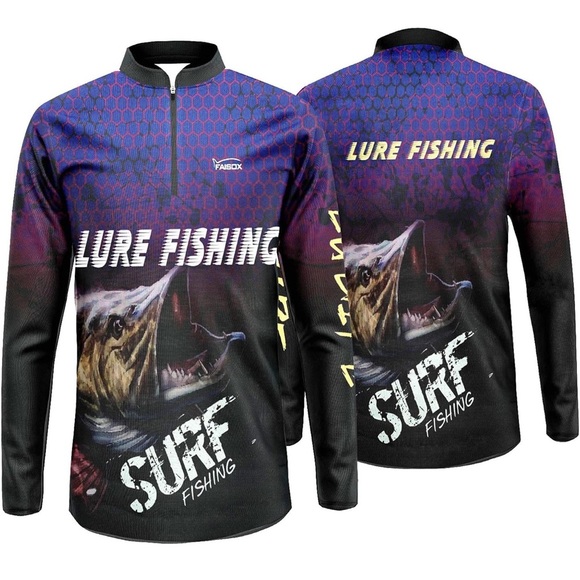 FAISOX UPF50+ Lure Fishing Jersey Ice Silk Half Stand Collar Long Sleeve Size XL - Picture 3 of 13